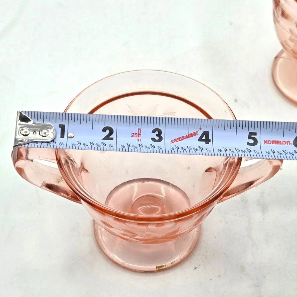 Vintage Pink  Depression Glass Floral Etched  Sugar‎ Bowl and Creamer Set  2pcs
